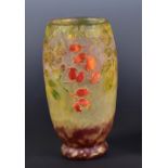 Daum Frères, a rosehip cameo glass vase, etched and enamelled, cameo mark Daum Nancy with the