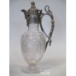 An electroplate mounted cut glass claret jug Chipped foot
