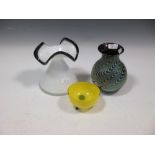 A Polwolny (Loetz) yellow bowl, an Okra glass vase & another (3)