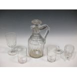 A George III glass claret jug and later drinking glass