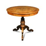 A Sorrento pedestal table, late 19th century, the circular drum top inlaid with radiating