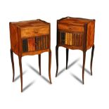 A pair of French transitional style kingwood night tables, early 20th century, with doors as faux