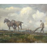 Circle of Sir John Arnesby Brown, RA (British, 1866-1955) Ploughing with heavy horses indistinctly