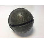 An 18th century bronze rumbler or croatal bell by Edne Witts of Aldbourne, the spherical bell cast