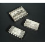 A 19th century Russian silver snuff box, maker's mark JJ, assay master A.K., rectangular, engraved
