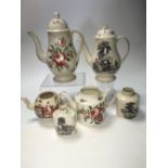 A collection of late 18th/early 19th century creamware pottery, to include a coffee pot and cover,