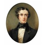 English School (19th century) A portrait of a young gentleman with black hair, wearing a black