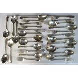 A matched part service of Old English pattern silver flatware, principally by Josiah Williams &