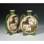 Pair of 19th century Mason's moonflasks, with pierced handles, printed and painted with