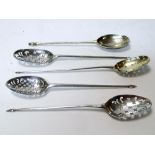 A group of five 18th century silver mote spoons, including: one shell back example by William Turner