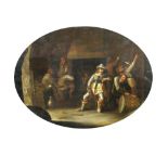 Dutch School (18th Century) Tavern scene with soldiers and revellers tapping barrels and quaffing