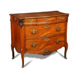 A Transitional style walnut commode, late 19th century, of serpentine outline, with end drawers,