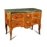 A Louis XV style kingwood commode, 20th century, with verdure painted marble and gilt mounts, two