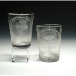 May the British Constitution Endure Like the Oak', a pair of engraved tumblers, each inscription