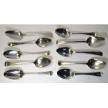 Eight 18th century bottom marked table spoons, one by Hester Bateman, London 1781, 20.5cm; one by