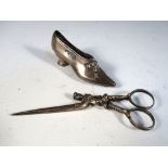 A small Edwardian silver pin cushion, by Levi and Salaman, Birmingham 1904, modelled as a shoe,