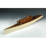 A live steam powered wooden motor launch, the hull painted in cream with copper funnel 87cm (34in)