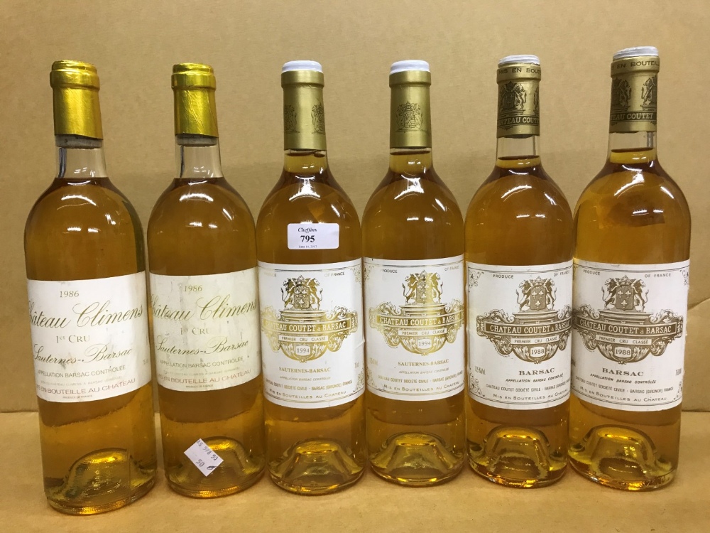 Chateau Coutet, Barsac 1er Cru 1988, 2 bottles; 1994, 2 bottles; Chateau Climens 1986, 2 bottles (