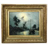 Johan Barthold Jongkind (Dutch, 1819-1891) Moonlight scene with a windmill signed lower left "
