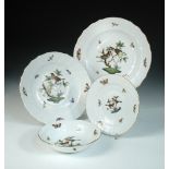 A Herend porcelain dinner service, decorated with 'Rothschild Birds' pattern, comprising eight