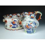 A 19th century Mason's imari two handled footbath and water jug, decorated in the typical palette of
