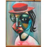 Follower of Picasso, abstract portrait head, oil on canvas, unsigned, 96 x 76cm