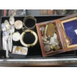 Various coinage, a pocket watch, 9 Deco style teaspoons, etc