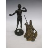 A gilt bronze figure of Britannia & another bronze figure of an athlete, after the antique