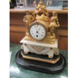 A late 19th century alabaster and gilt metal mantle clock under glass dome. Dome is 47cm in height.