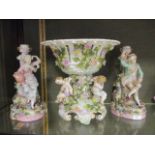 Continental porcelain figural basket and two similar figurines