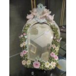 Dresden floral encrusted mirror with cherub casting