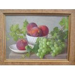 Gerald Norden (1912-2000), Still life with peaches and grapes, oil on board 25 x 35cm