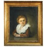 M *** Daviot (French, 18th Century) Portrait of a young boy half-length, holding a ball, leaning