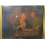 Candlelit scene of three figures, oils 39 x 46cm