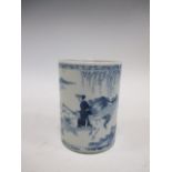 A Chinese blue and white brush pot, Kangxi style but later