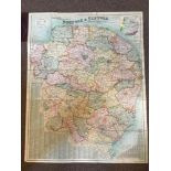 East Anglia - history and topography. Bacon's Excelsior Map of Norfolk and Suffolk, c.1900, coloured