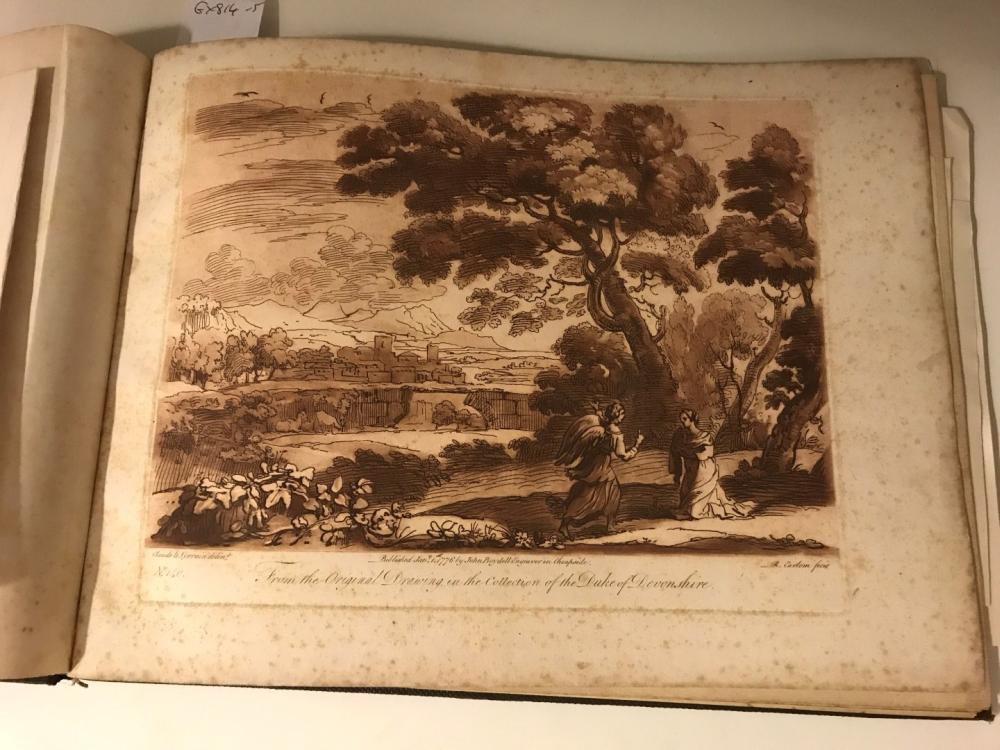 Richard Earlom after Claude Lorrain, album of 12 tinted landscapes, mixed method engravings, each 25