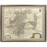 Joan Blaeu. Regiones Inundatae [map of the Fens], hand coloured engraved map, framed to image, 44