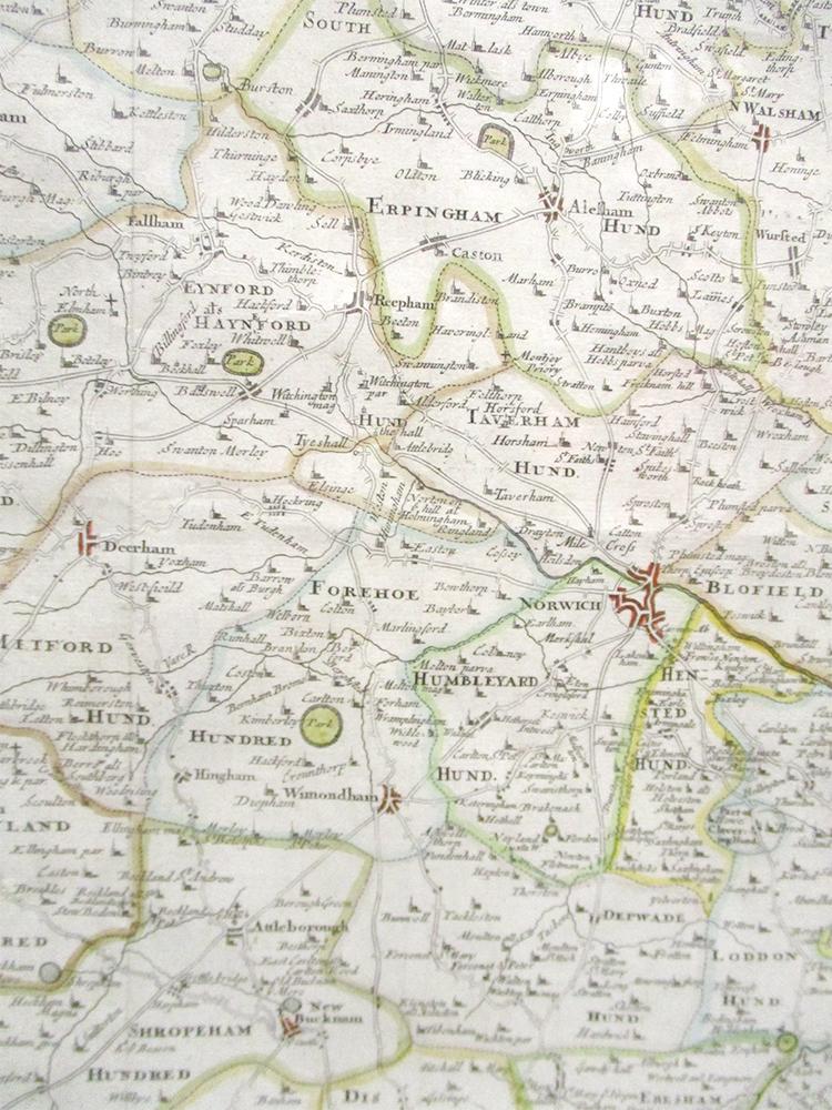 Robert Morden, Norfolk, hand coloured engraved map, sold by Abel Swale, Awnsham and John - Image 3 of 5
