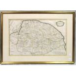 Robert Morden, Norfolk, hand coloured engraved map, sold by Abel Swale, Awnsham and John