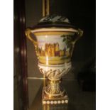 A Coalport 'Glamis Castle' urn and cover, to commemorate the 80th Year of Her Majesty Queen