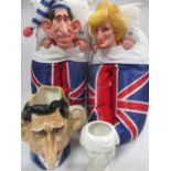 Ray Noble 'Spitting Image' character Jug 'Charles and Diana', an egg cup and slippers (4)