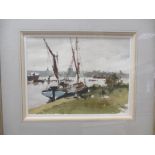 John Yardley RI (British, b. 1933) - Barges near Maldon, signed lower right, watercolour, 30 x 40cm