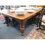 A late Victorian oak extending dining table, on reeded column legs, 74 x 248 x 130 cm