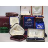 A quantity of period and modern wrist and pocket watch boxes to include Longines, Benson, Burlington