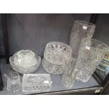 Various cut glass vases etc
