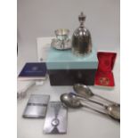 Highgrove egg & cup, boxed and enamel commemorative spoons, a needle case etc