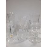 A Dartington glass to celebrate the Royal Wedding, two further glasses, a boxed glass and two Diana,