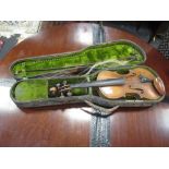 A cased C19 violin and bow bearing paper label for 'Giovan poalo Maggini brescia 16'