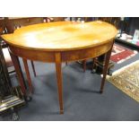 A 19th century mahogany demi-lune table, 76 x 119 x 59 cm; together with a George III glazed